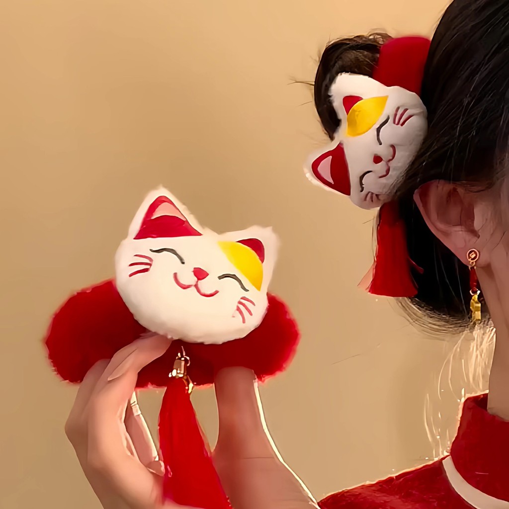 Kẹp Tóc Hình Mèo Linh Vật Năm Mới 2026 - Dễ Thương Cho Lễ Hội