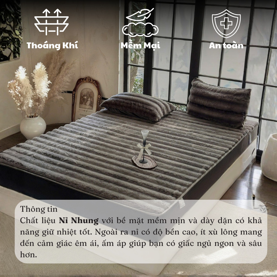 (GG398) Set ga gối nỉ nhung vân lông Memminbedding Luxury giữ ấm tốt, chất liệu mềm mịn, ấm áp, không bám lông
