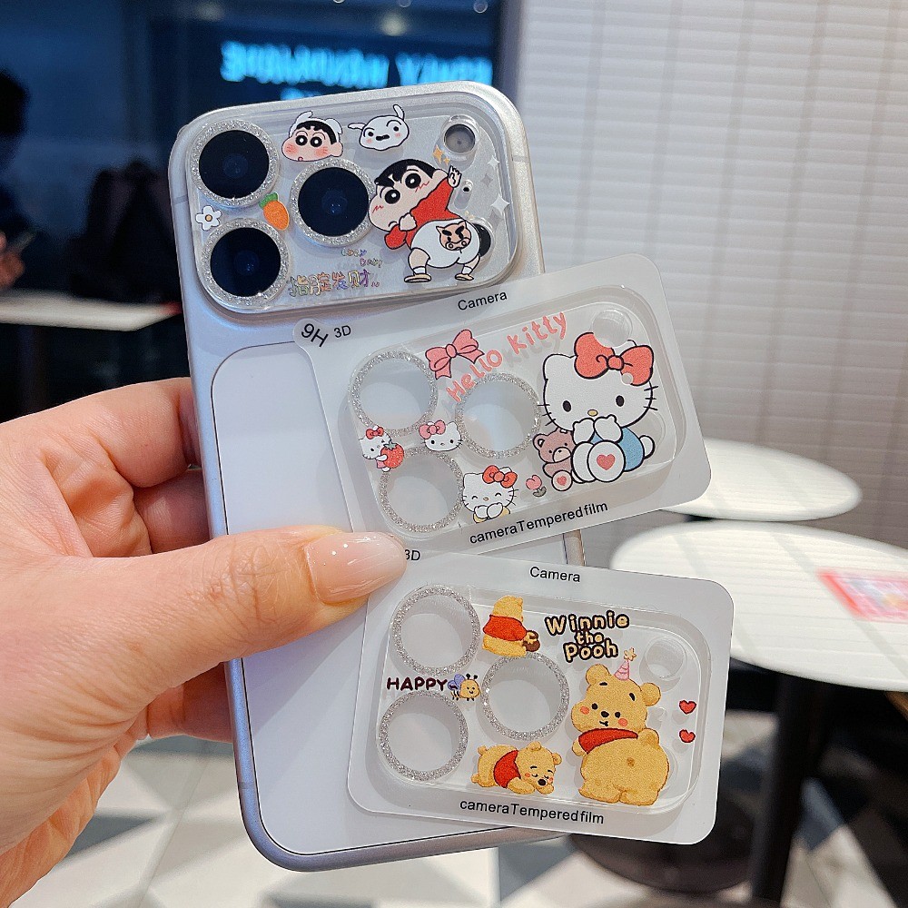 Long lanh Cat Pooh Crayon Điện thoại Ống kính máy ảnh Bảo vệ cho iPhone 17 Pro Max 17 Pro Camera Kính trong suốt