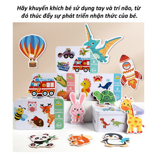 【BabyJoy】Puzzle ghép hình 58 mảnh, đa dạng chủ đề,hộp sắt đựng tiện lợi,Phát triển khả năng nhận thức của trẻ em