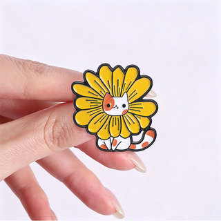Mèo Dễ Thương Hoa Men Trâm Vàng Hoa Cúc Thiết Kế Huy Hiệu Kim Loại Vui Nhộn Và Sáng Tạo Động Vật Ba Lô Phụ Kiện Quà Tặng Cho Mèo Những Người Yêu Thích