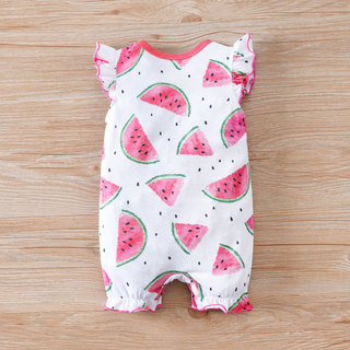 Mùa Hè Cho Bé Mỏng Phong Cách Áo Liền Quần In Dưa Hấu Bay Tay Bé Gái Ngọt Ngào Thoáng Khí Jumpsuit Xuyên Biên Giới Quần Áo Trẻ Em