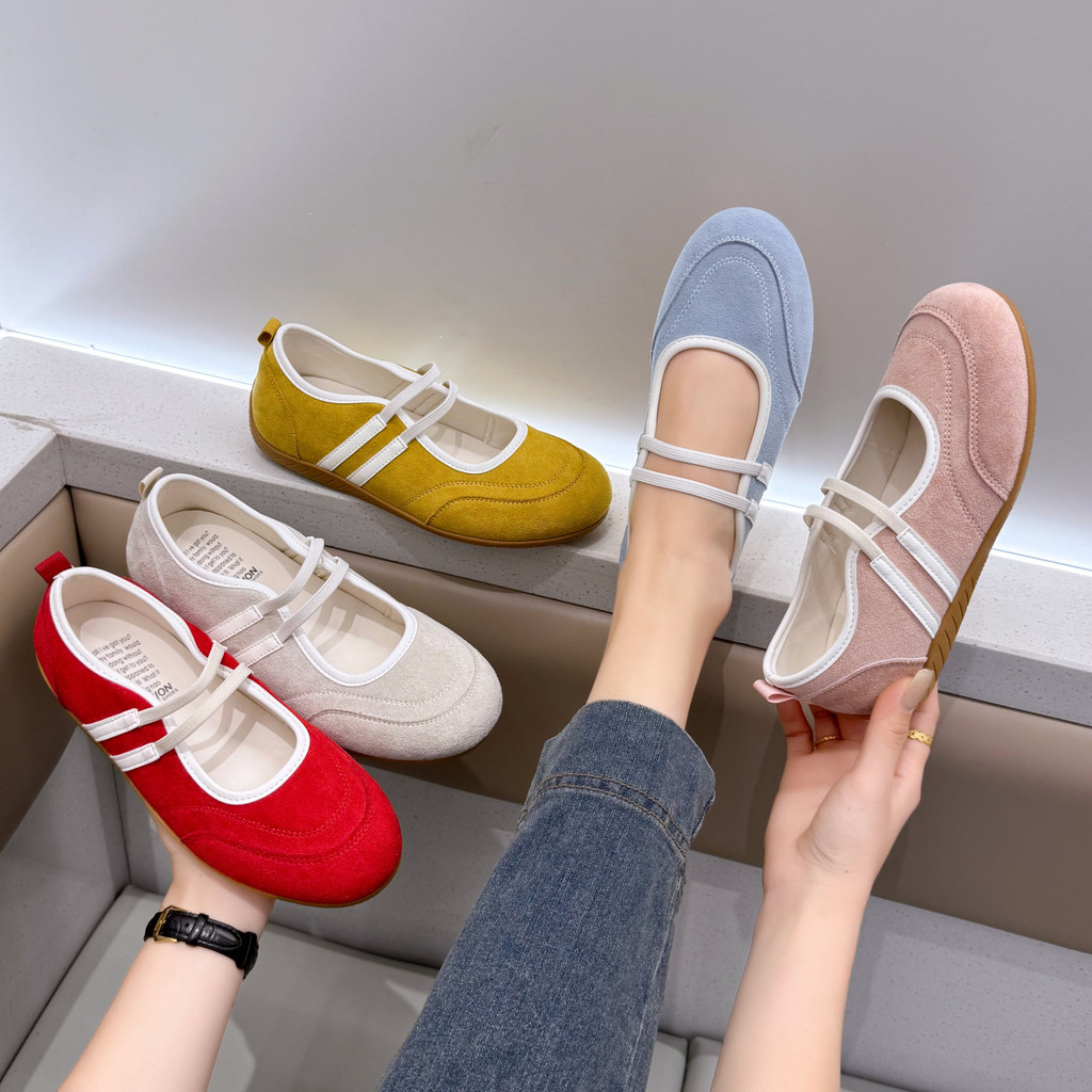 Giày Mary Jane Nữ Da Lộn Mềm Êm Chân Phối Quai Đôi Style Ulzzang Hàn Quốc Hot Trend
