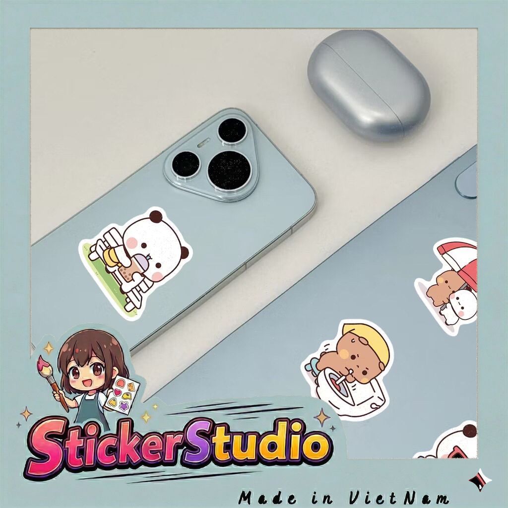 sticker bé gấu nâu trắng