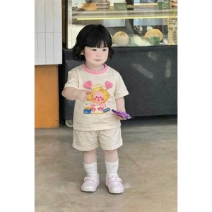 Sét Bé Gái HỌA TIẾT BÉ GÁI TRÁI TIM QC75K.Kid Bộ Mùa Hè Cotton Mềm Mát size 8-20 kg M88