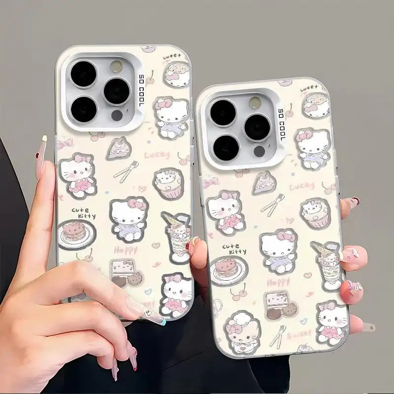 Ốp lưng họa tiết Kitty tráng miệng da PU thiết kế độc đáo chống trầy tốt Bảo Vệ Camera Cấp iPhone 17/16/15/14/13/12/11Ma