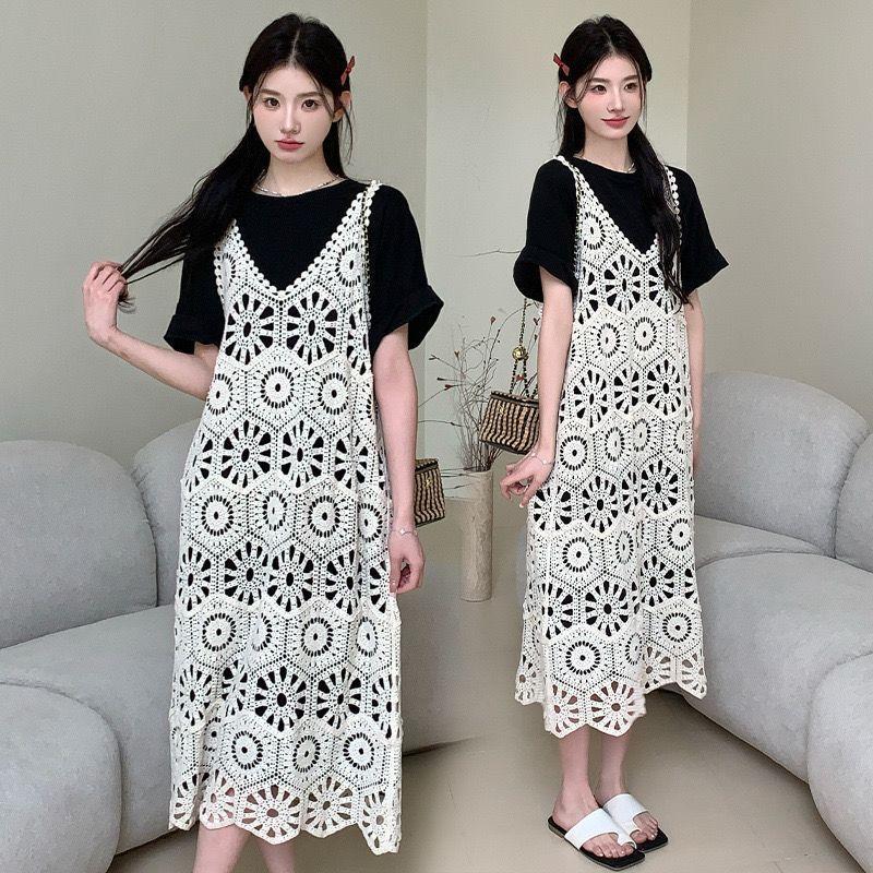 [Hàng mới về] Váy Vest rỗng kiểu cổ điển mùa hè dành cho nữ Váy dệt kim dáng rộng