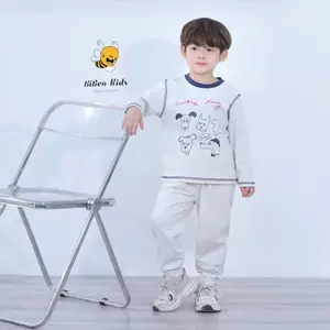 Bộ quần áo thu đông dài tay IN HÌNH CÚN XÁM XANH THAN cho bé trai , Bộ quần áo chất COTTON mềm