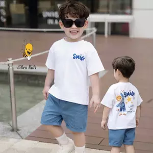 Bộ quần áo SMILE LOVELY QUẦN BÒ XANH cho bé trai , Quần BÒ áo chất COTTON mềm thoải mái cho bé