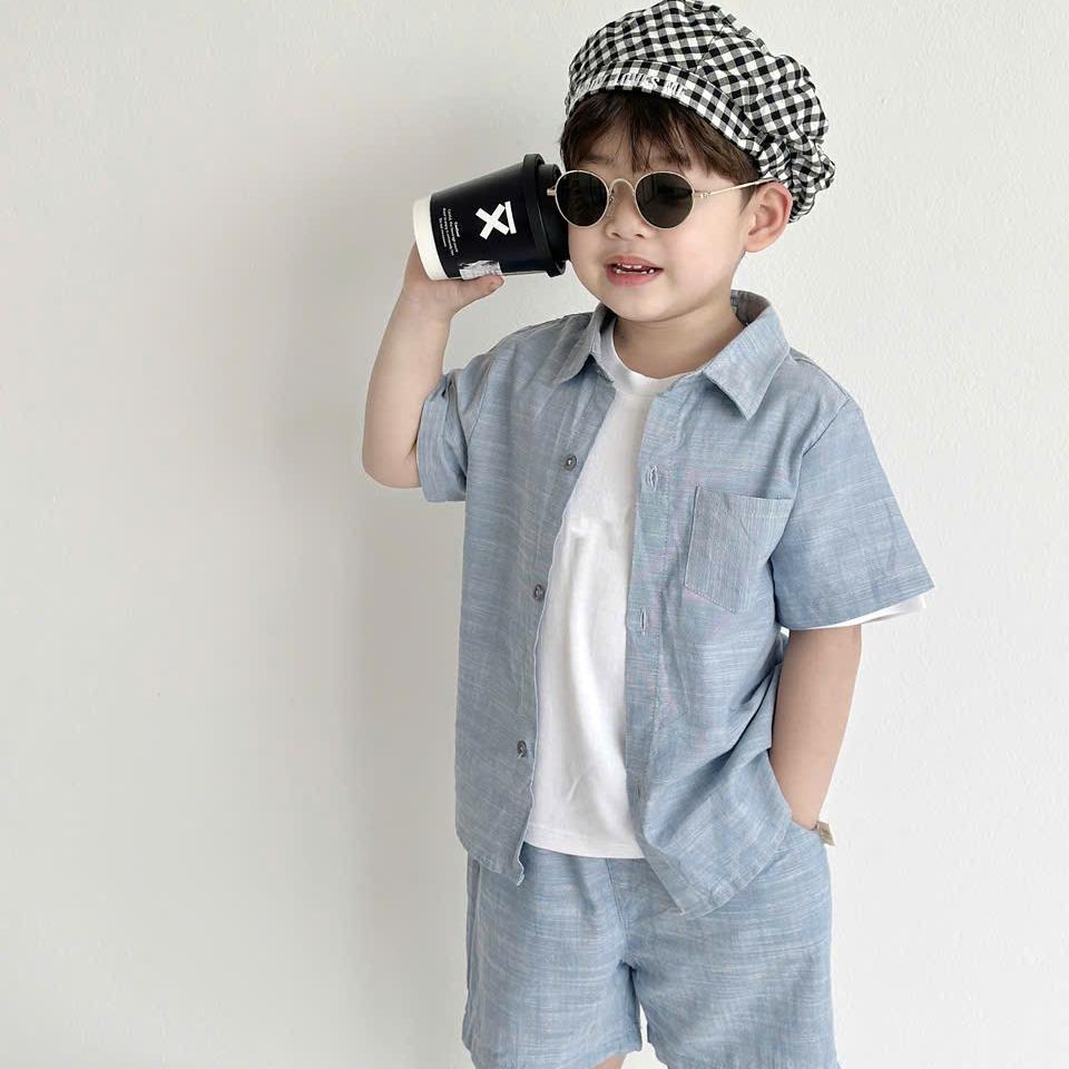 Bộ quần áo SƠ MI DENIM CHO BÉ TRAI, Bộ quần áo đi học đi chơi cho bé