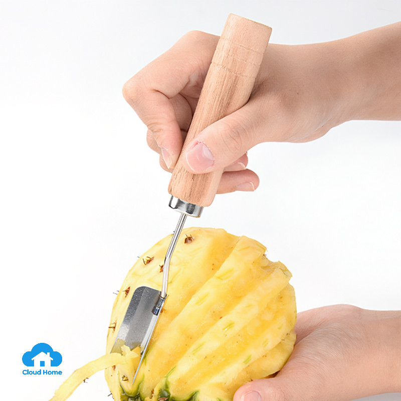 Dụng cụ gọt mắt dứa bằng thép không gỉ, cán gỗ, hình chữ V, hiệu quả.