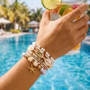 PNPIA- Nữ Bohemian Sao Biển Mặt Dây Chuyền Vòng Tay Bộ Hạt Cơm Thủ Công Mùa Hè Đại Dương Thời Trang Bãi Biển Trang Sức