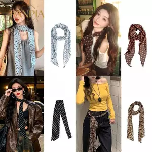 PNPIA- Hoa Chấm Bi In Lụa Khăn Mỏng Ne Ruy Băng Cho Nữ Phụ Kiện Tóc Túi Tay Cầm Sang Trọng Nhìn
