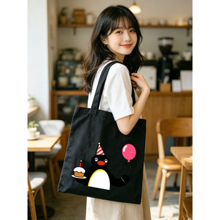 Chim cánh cụt Pingu dễ thương với túi Tote vải gấu bông - Túi đeo vai dung tích lớn dành cho học sinh, nhiều lựa chọn có sẵn