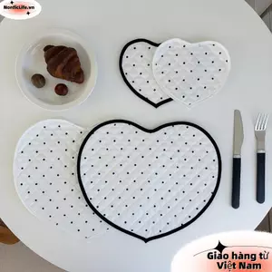 NORDICLIFE Placemats hình trái tim, Thảm cốc nước chấm bi tình yêu, Áo lót vải Cotton trang trí kiểu Pháp Trang trí nội thất