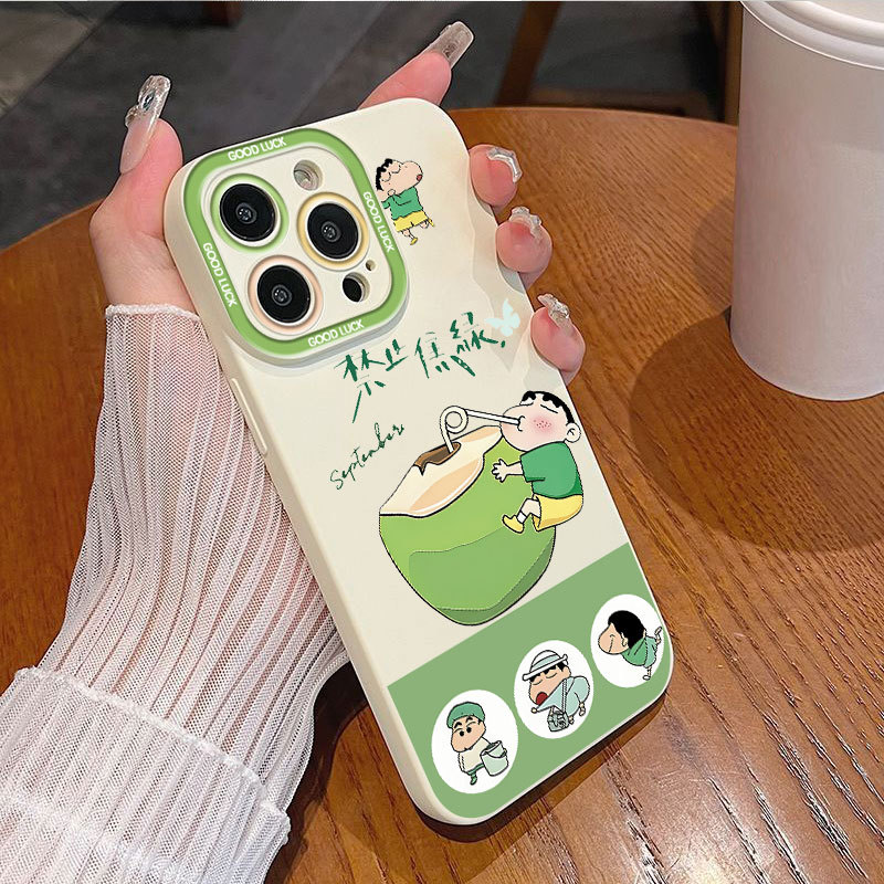 Ốp lưng iPhone hình dừa Crayon Shin-Chan Ốp máy ảnh silicon mềm - iP 7/8/X/XS/XR/11/12/13/14/15/16/17/Plus/Air/Pro/Max