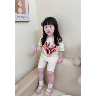 Combo 2 Bộ Đồ Lửng Mặc Nhà Họa Tiết Tim, In hình Thỏ Cáo Cho Bé Gái size từ 9-33kg