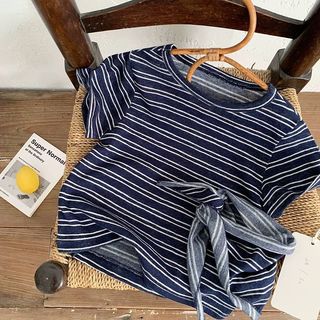 Bé Trai Sọc Tam Giác Yếm Áo Thun Tay Ngắn Trẻ Em Thời Trang Đáy Nửa Tay Top