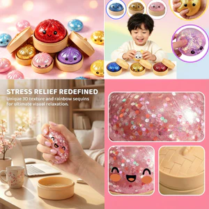 Đồ chơi Squishy hấp tăng chậm mềm mại với hạt lấp lánh và hộp hấp Mini tuyệt vời cho ADHD và huấn luyện giác quan