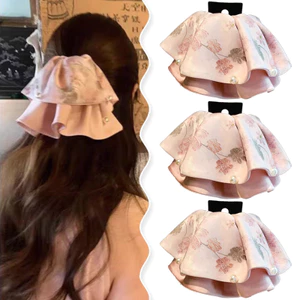 Kẹp Móng Vuốt Tóc Ngọc Trai Hoa Pastel Mới - Vuốt Nơ Lớn Thanh Lịch Cho Tóc Dày, Giá Đỡ Đuôi Ngựa Phong Cách Hàn Quốc