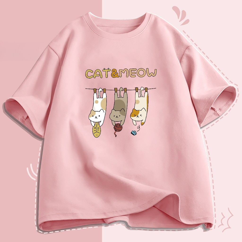 （Giao hàng 24h）Angela áo thun nữ form rộng unisex  In hình mèo hoạt hình Bông chất lượng cao 220gsm Local Brand