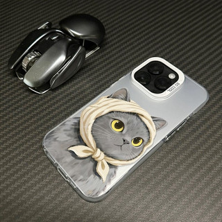 Khăn trùm đầu Mèo xám nhỏ dễ thương Thích hợp cho iPhone 17 Pro 16 ProMax XSMax 8plus 13 Pro 15 XR 11 Pro Max 12 ProMax 14 17 ProMax Ốp điện thoại di động chống sốc viền mềm mờ