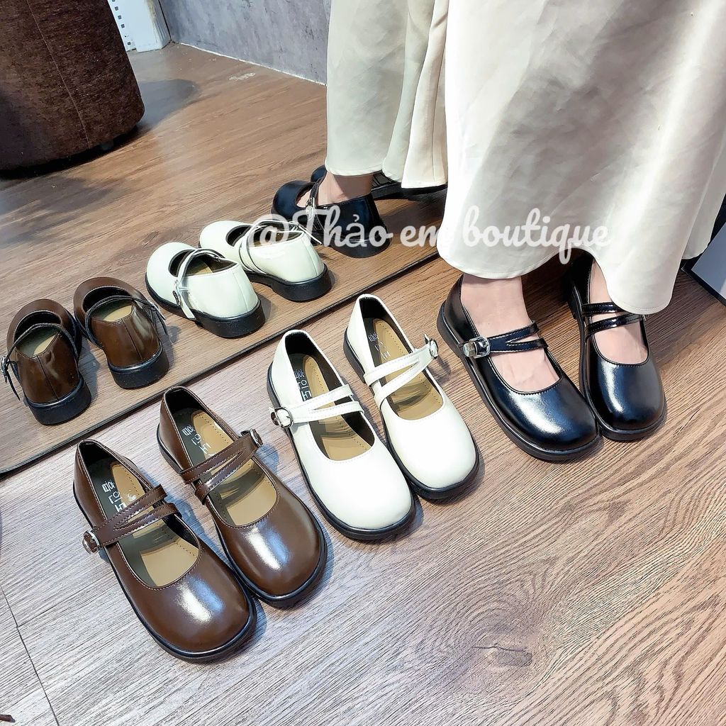 [Thảo Em - BB43 ] Giày búp bê lolita cách điệu 2 quai chéo cài khuy thời trang cao 1-2cm ( Full Hộp )