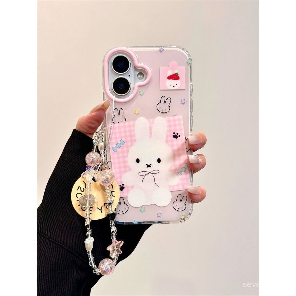 Ốp Điện Thoại Thích Hợp Cho iPhone 7 8 X XS XR XSMAX 11 12 13 14 15 16 17 Pro max Plus Air Pink Checked Candy Miffy Rabbit Chain Vỏ Bảo Vệ Chống Sốc Bao Gồm Tất Cả KLEB