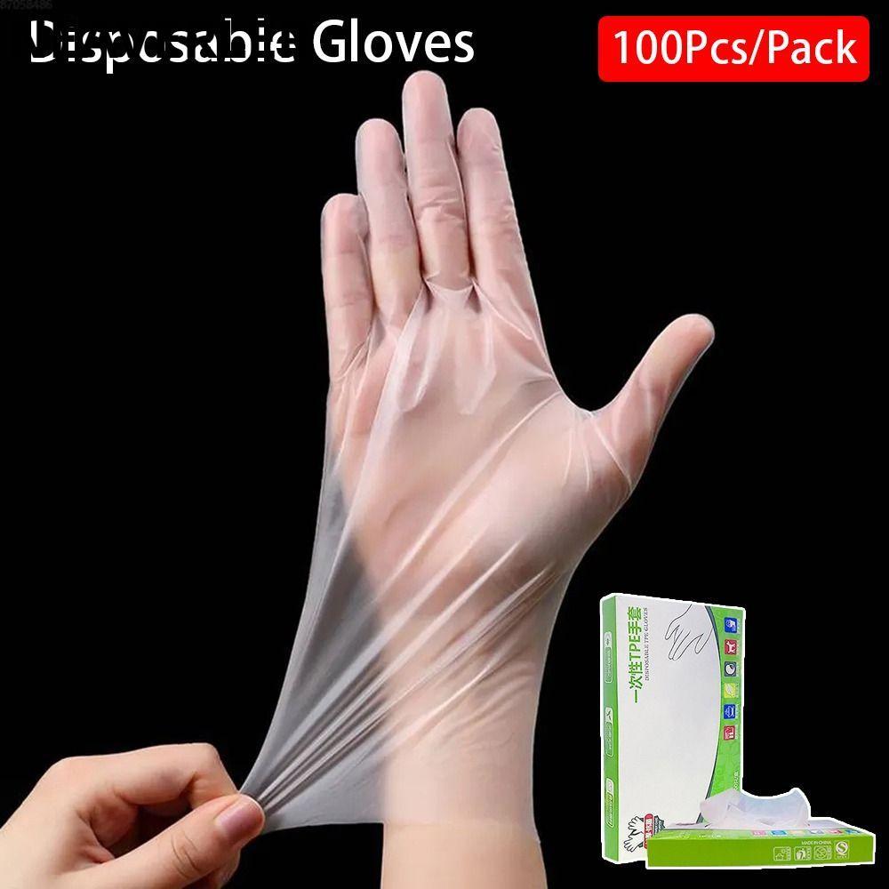Găng tay làm sạch NEAVERLER 100 chiếc, Găng tay dùng một lần TPE an toàn làm việc bằng axit, Găng tay cao su không trượt trong suốt