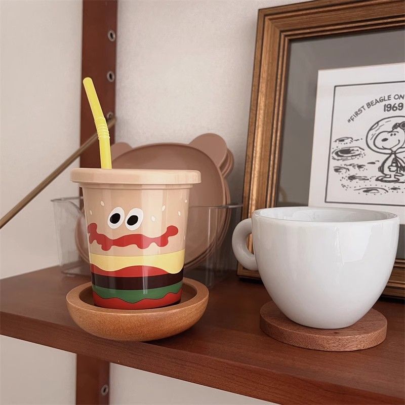 Hamburger Coaster Gỗ Bắc Âu Sáng Tạo Gỗ Chắc Chắn Burger Trà Thảm Lưu Trữ Nhà Đồ Trang Trí Đa Năng