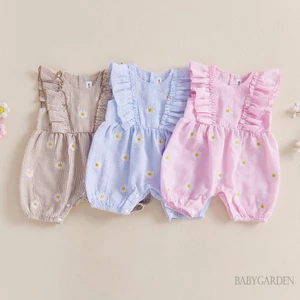 Bé Gái Sọc Daisy Romper Tay Bay Cổ Tròn Dễ Thương Mùa Hè Mùa Xuân Quần Áo