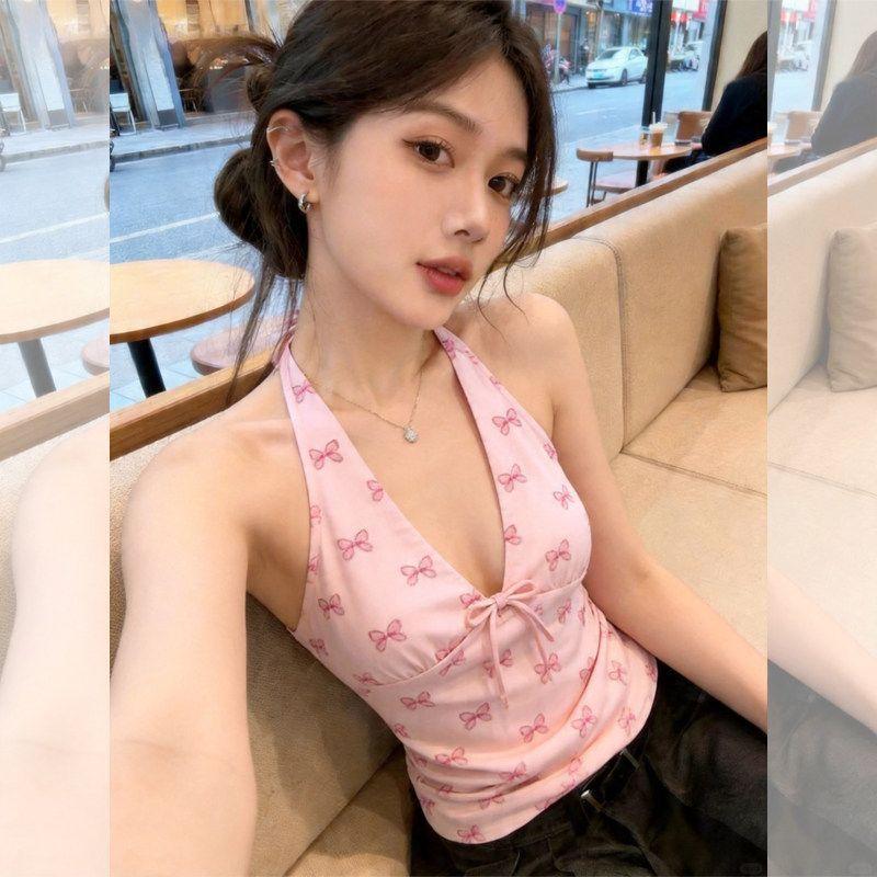 Mùa Hè 2026 Màu Hồng Dây Áo Vest Nữ Nơ Thiết Kế Thời Trang Slim-fit Ôm Hơn Nhìn Sang Trọng Tất Cả Trận Đấu Niche Top