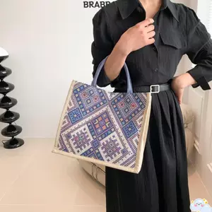 Túi đeo vai BRBRAA, Túi Tote in họa tiết Bohemian dung tích lớn, phong cách dân tộc, Túi vải Canvas chụp từ tính phong cách quốc gia Nữ