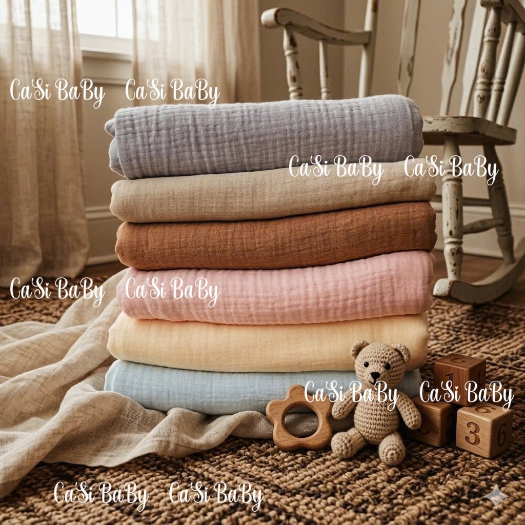 Khăn tắm cho bé sơ sinh 4 lớp bông tự nhiên 70x90cm màu trơn pastel mềm thoáng không bụi vải CaSi BaBy