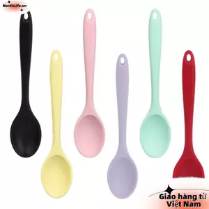 NORDICLIFE Muỗng Trộn, Thìa Chống Dính Silicon Chịu Nhiệt, Tay Cầm Dài Bền Bộ Đồ Ăn Nấu Ăn Thìa Khuấy Dụng Cụ Nhà Bếp