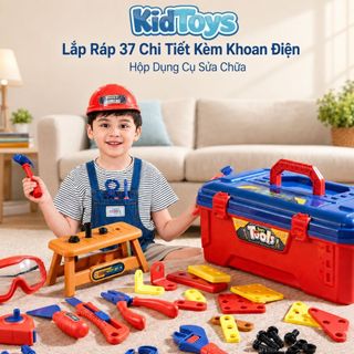 Bộ Đồ Chơi Kỹ Sư KidToys 37 Chi Tiết - Kèm Khoan Điện, Mũ Và Kính Cho Bé Lắp Ráp