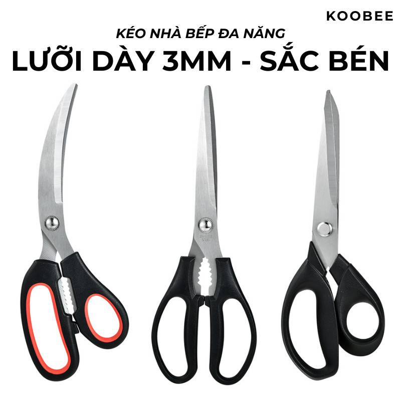 Kéo Nhà Bếp Đa Năng Inox Cao Cấp KOOBEE – Kéo Cắt Gà, Cắt Thực Phẩm Sắc Bén, Tay Cầm ABS Chống Trượt| 385