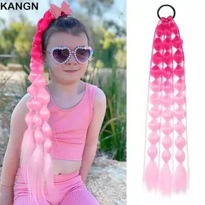 Phần mở rộng tóc màu KANGN, 20 "có dây buộc tóc Trẻ em Bong bóng đuôi ngựa mở rộng, Phụ kiện tóc giả thời trang dành cho nữ bện nhẹ Ombre Crazy Hair Day