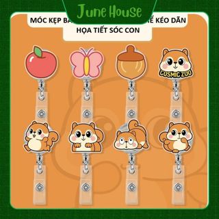 Móc - Kẹp bảng tên HSSV, nhân viên có thể kéo dãn - yoyo nhựa acrylic họa tiết sóc con M49