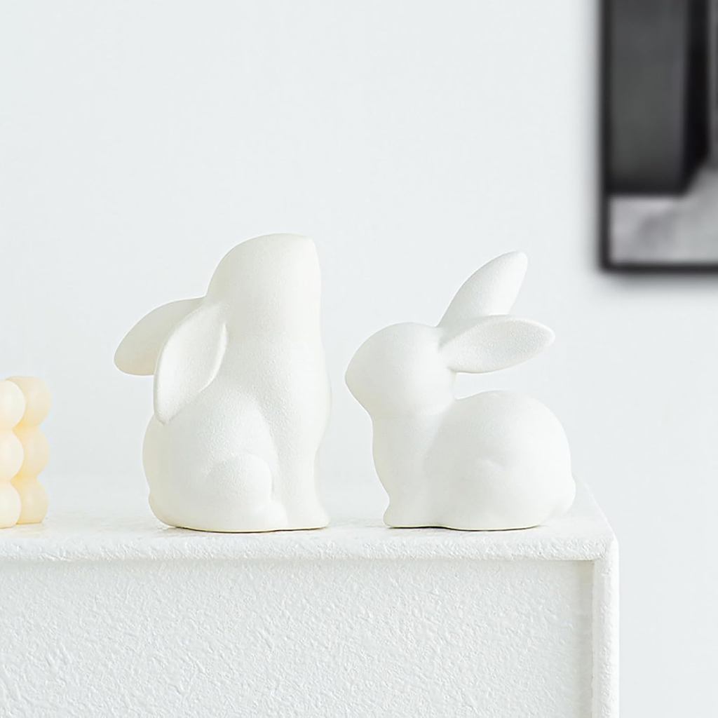 Cặp Đôi Gốm Thỏ Các Bức Tượng Thỏ Mini 4 Inch Tượng Sứ Động Vật Điêu Khắc Nghệ Thuật Hiện Đại Thỏ Đồ Trang Trí Trang Trí Cho Phòng Khách Văn Phòng Để Bàn Kệ Bàn