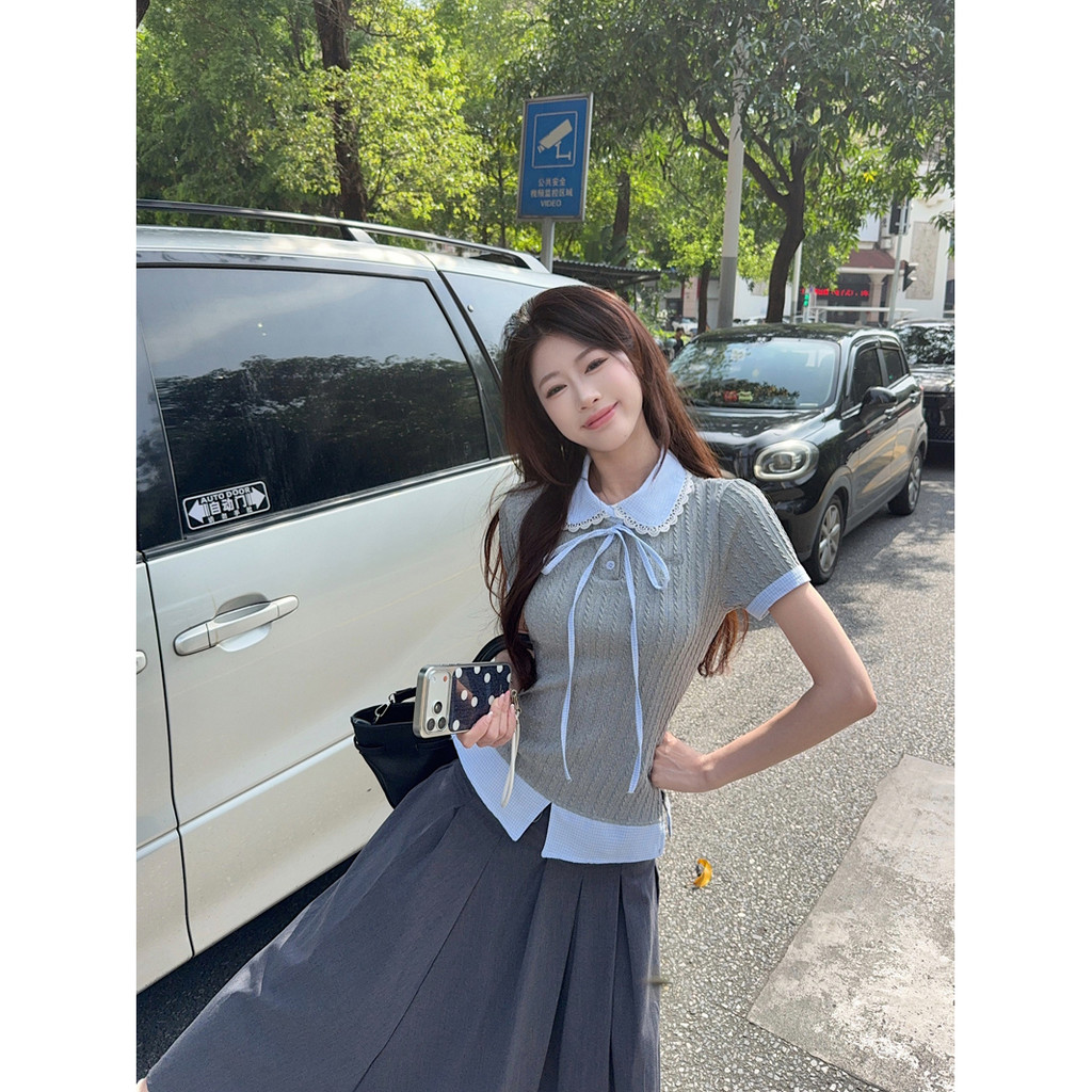SUXI Áo thun ngắn tay giản dị phong cách Preppy mới dành cho nữ mùa hè 260520