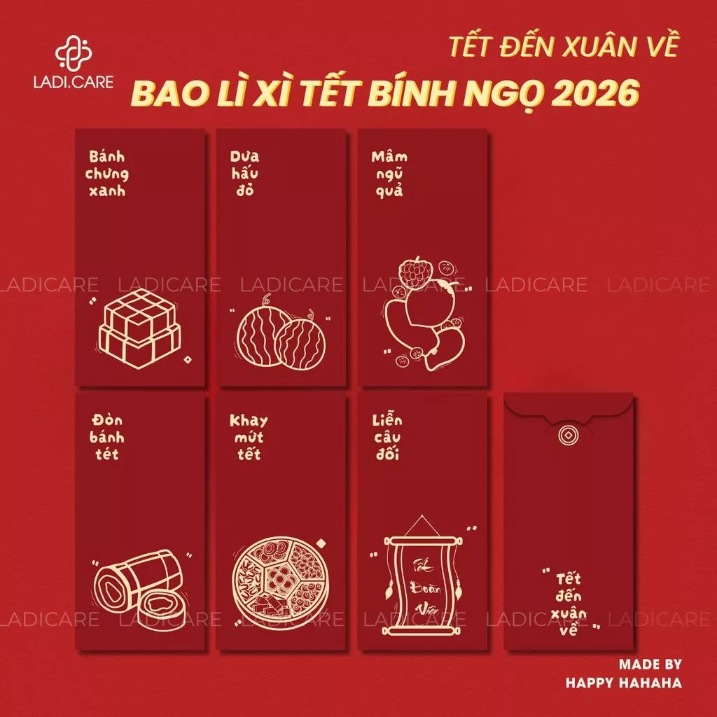 Set Bao Lì Xì Tết Bính Ngọ 2026 – Mẫu Thiết Kế Độc Quyền Hoa Nhí, Xuân Ánh Nguyệt, Giấy C150 Dày Cán