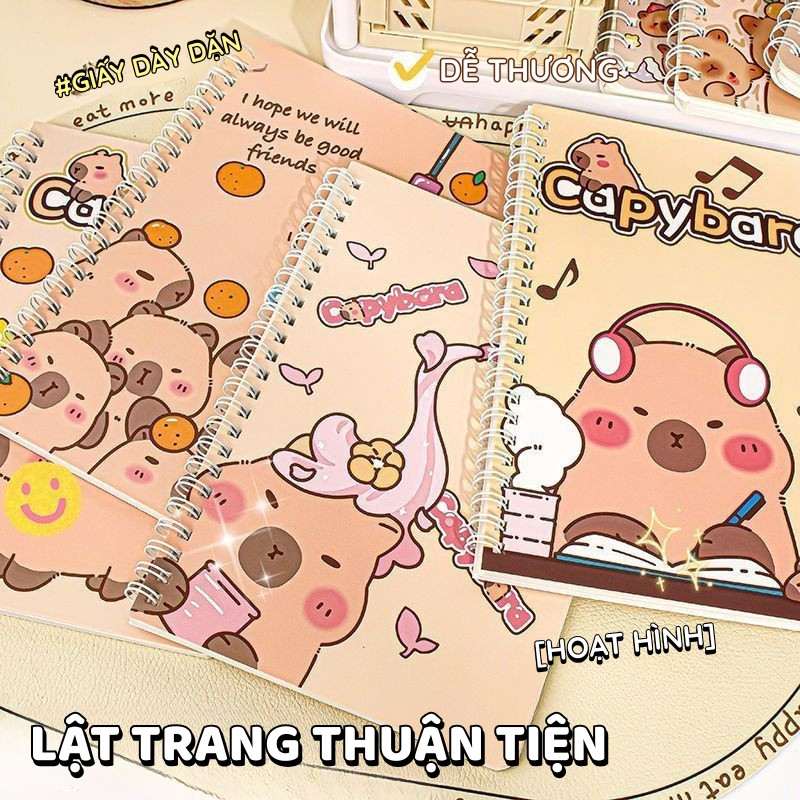 Vở Lò Xo A5 Capybara Kẻ Ngang – Sổ Tay Ghi Chép Cute 60 Trang vở kẻ ngang Dày Dặn Cho Học Sinh Sinh Viên
