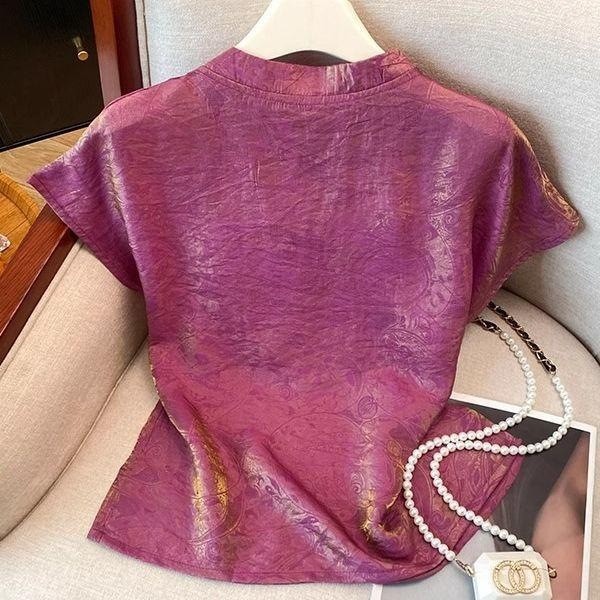 Áo sơ mi nữjacquard cổ đứng phong cách Trung Hoa, hợp mốt phương Tây cho mùa hè