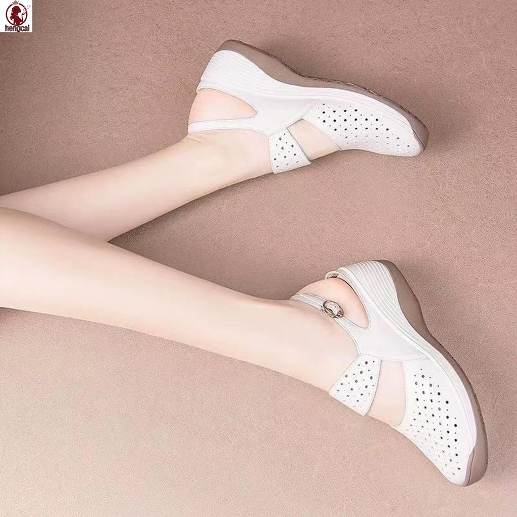 Phụ Nữ Mùa Hè Ngoài Trời Dép Đầu Tròn Nêm Thoải Mái Chống Trơn Trượt Sandal Cho Câu Lạc Bộ Công Sở Dự Tiệc Cưới Mặc