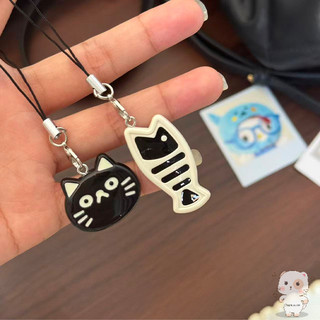 【Chamvn】Móc khóa điện thoại hình mèo và cá nhỏ dễ thương phụ kiện túi xách thời trang cho cặp đôi.