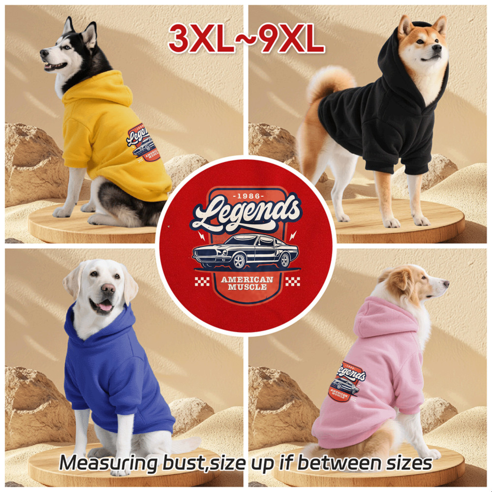 Áo Hoodie cho chó lớn 3XL-9XL, Brazil, in họa tiết đua xe, phong cách chui đầu, Có 6 màu, Vải mềm, Thoải mái, thoáng khí, ấm áp, có thể giặt được, Thích hợp cho tất cả các giống chó lớn