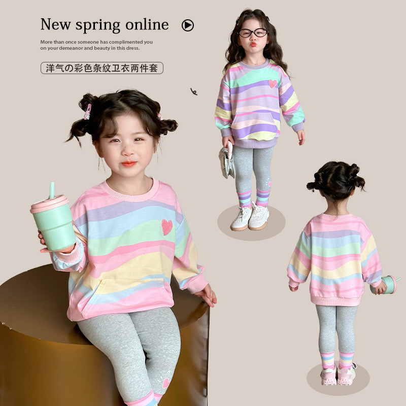 ​Bộ áo nỉ trẻ em Bộ hai mảnh sọc mùa xuân thu cỡ 90-140​ 2DPL