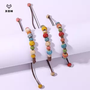 Vòng tay dệt tay bằng gốm nhiều màu sắc, phụ kiện tình bạn phong cách dân tộc