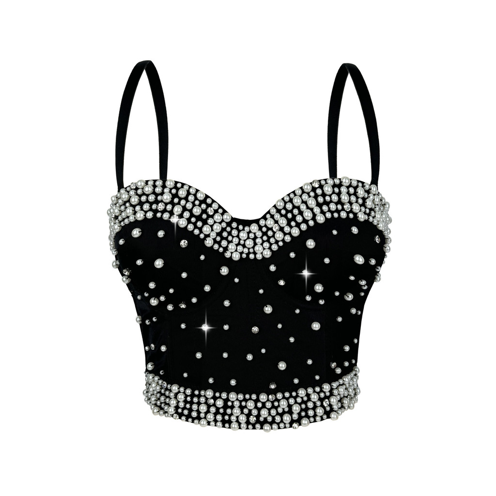 Corset Xương Cá Phối Ngọc Trai và Kim Cương Nhấp Nháy, Phù Hợp Lễ Hội